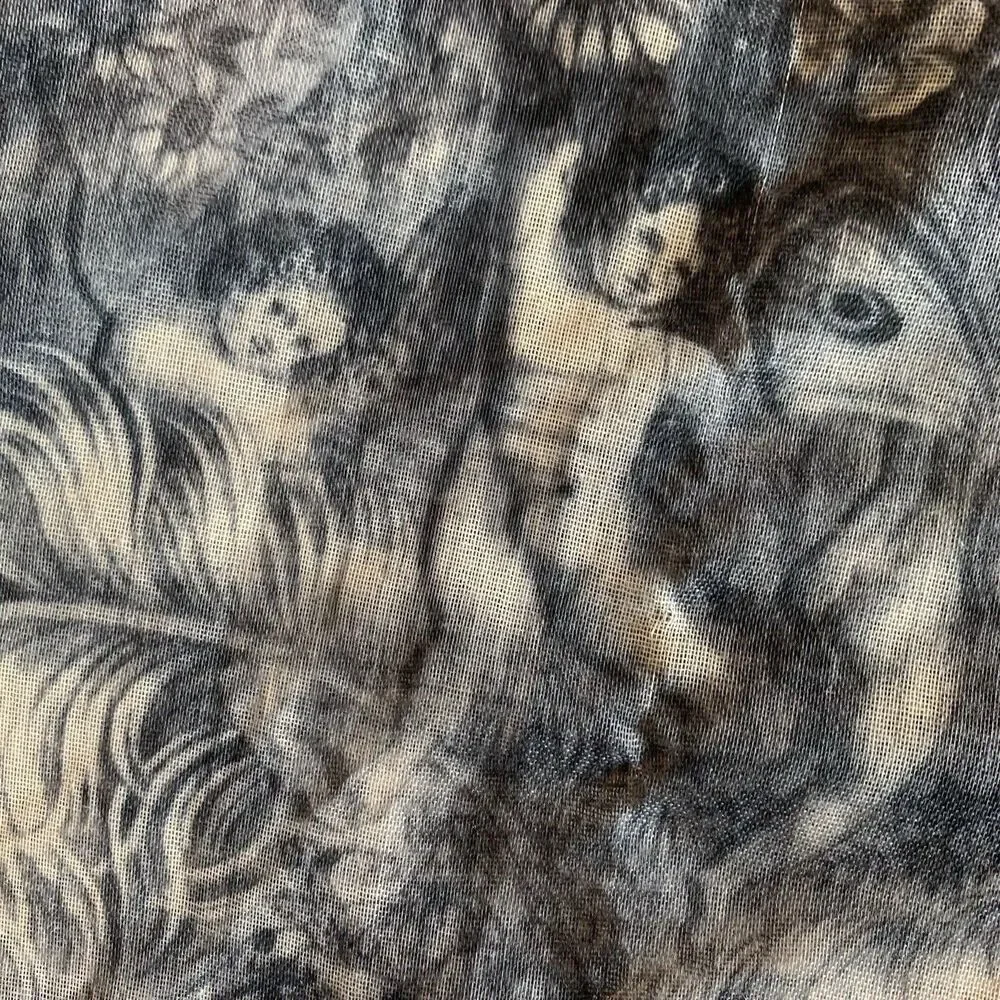 Maison Scotch Mythological Cherubs Scarf Wrap Black Beige Art Renaissance Sheer